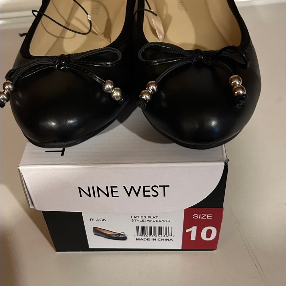Nine West Black Flats with Bow Detail